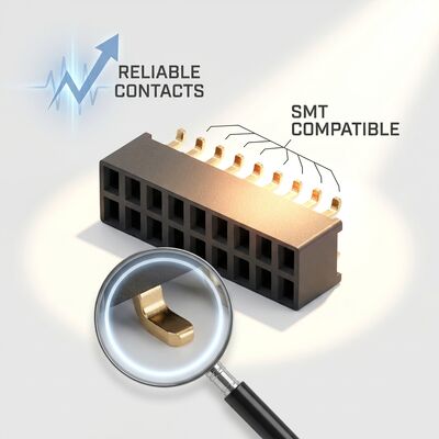 ارتفاع بالا 8.5MM 2.54MM Pitch دو ردیف زن سرپوش سوکت فلش طلایی PA6T از طریق سوراخ اتصال ایستاده