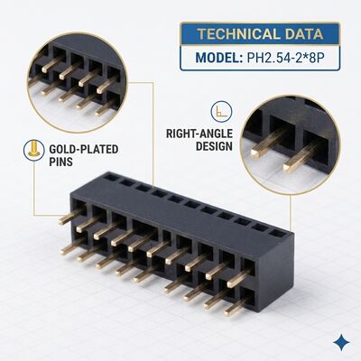 دو ردیف 2.54MM زاویه راست زنانه اتصال سر 04P-80P طلایی فلش PA6T PCB از طریق سوراخ