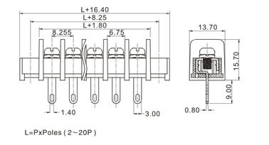 22-12AWG اتصال قطب پایانی پیچ سیم 1 * 08P منبع برق DIP