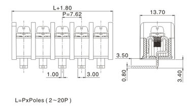 7.62mm Pitch Right Angel Barrier Panel Mount Terminal Block پن های سفارشی شده