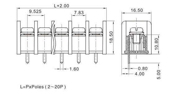 UL تایید شده مانع بلوک ترمینال کانکتور ابزار امنیتی سیم اتصال استفاده شده 9.52mm Pitch