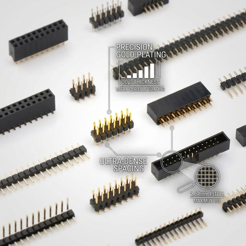 موصل رأس دبوس ذكر مزدوج الصف مكدس مرتفع بمسافة 2.54 مم فاصل لوحة PCB