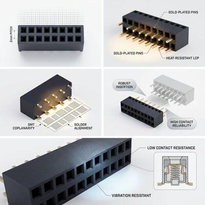 دسته بندی شده باکس مدل 2.54mm دو ردیف زنانه اتصال دهنده فلش طلایی PA6T قطبی کلید PCB از طریق سوراخ